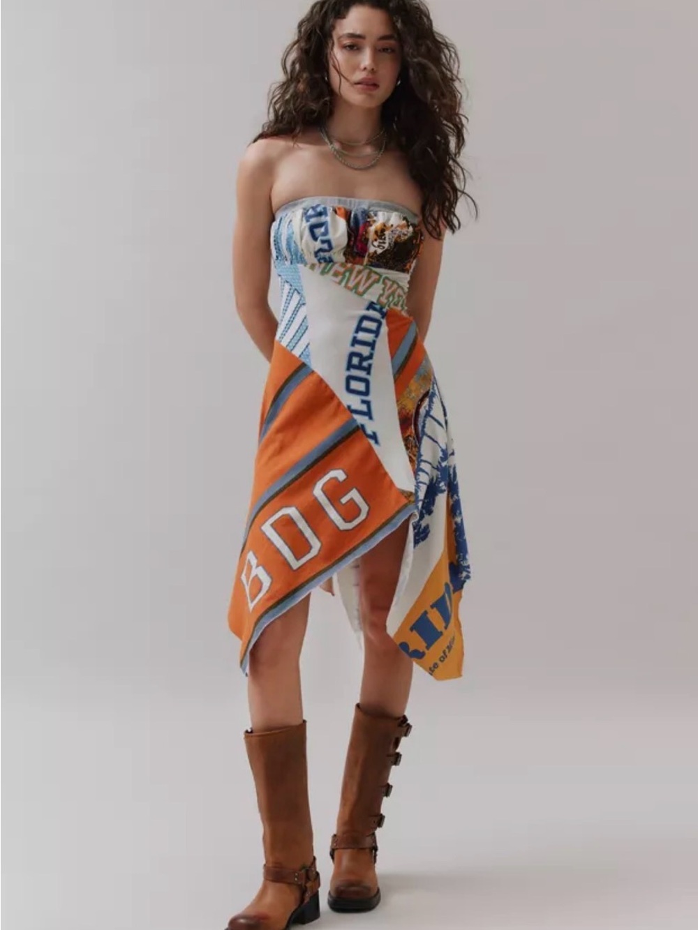 Urban Outfitters BDG Strapless Patchwork Midi Dress -University of Florida